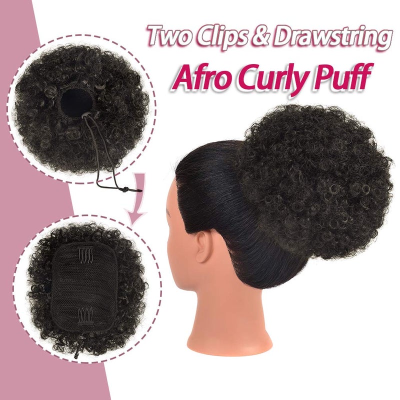 rosmile Afro Puff Drawstring Ponytail Extension for Black Women, Premium Dark Brown 2# 80gram Short Synthetic Afro Puff Ponytail for Natural Hair, Clip On Kinky Drawstring Curly Ponytail Bun - Image 4
